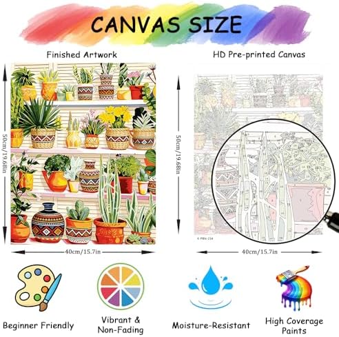 Adult Paint by Number Kits for Beginners, Colorful Potted Plants on Shelves Paint by Numbers Kit for Adults, Botanical Painting by Numbers Canvas, DIY Arts and Crafts for Home Decor, 16x20 Inch - Image 4