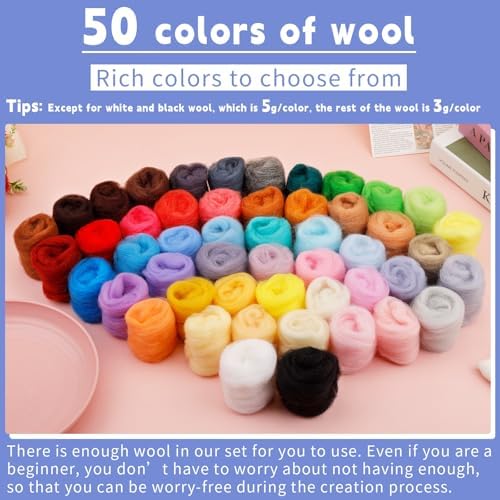 IMZAY 50 Colors Needle Felting Wool 5.4 Oz Wool Roving Yarn for Beginners - Image 2