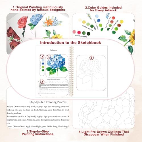 Flowers Watercolor Workbook, Presketched Watercolor Book - Image 2