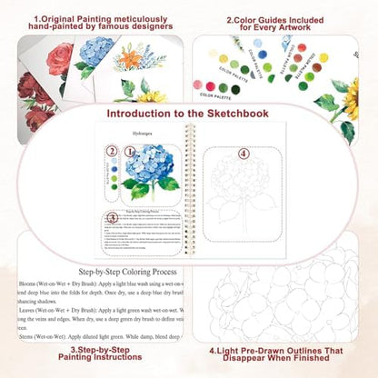Flowers Watercolor Workbook, Presketched Watercolor Book - Image 2