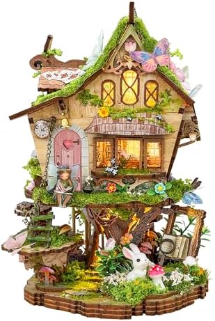 3D Wooden Puzzle Tree House Miniature House Kit with LED Lights by STRUCWOOD