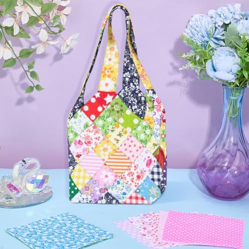 WEBEEDY DIY Small Bag Quilted Kit Square Pattern Handbag Quilted Starter Kit for Beginners Adults Handmade Small Bag Making Set with 50 Mixed Colours Fabrics Instructions and Complete Quilting Tools - Image 5
