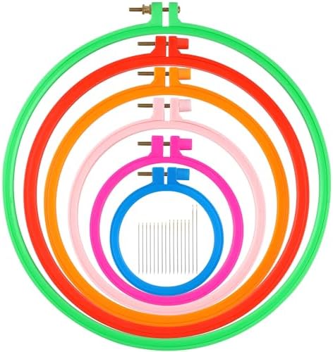 Phinus 6 Pcs Embroidery Hoop 6 Size, Round Plastic Cross Stitch Hoop with 16 Needles (3.6In to 10.7 in), Small Embroidery Hoop, Cross Stitch Hoops, Frames, Embroidery, Craft Sewing(Multicolor) by Phinus