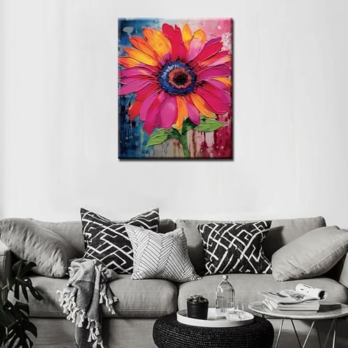 Simple Flower Paint by Numbers,Abstract Paint by Number for Adults,Green Leaf Paint by Number Kits on Canvas Graffiti Drawing Paintwork with Paintbrushes,Art Crafts (Without Frame) - Image 3