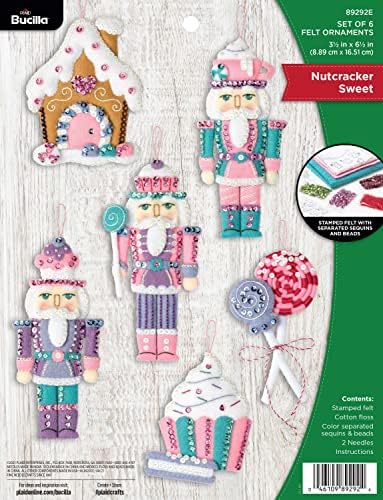 Bucilla Felt Applique 6 Piece Ornament Making Kit, Nutcracker Sweet, Perfect for DIY Arts and Crafts, 89292E by Bucilla