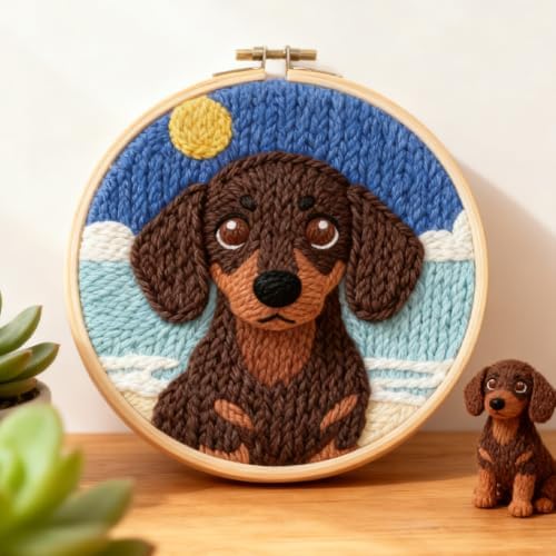 INFUNLY Dachshund Punch Needle Kits for Adults Beginners Brown Dog Needle Embroidery Starter Kit Puppy DIY Punch Needles Kit with Instruction Needles Fabric for Art Crafts Festival Gift Home Decor - Image 5