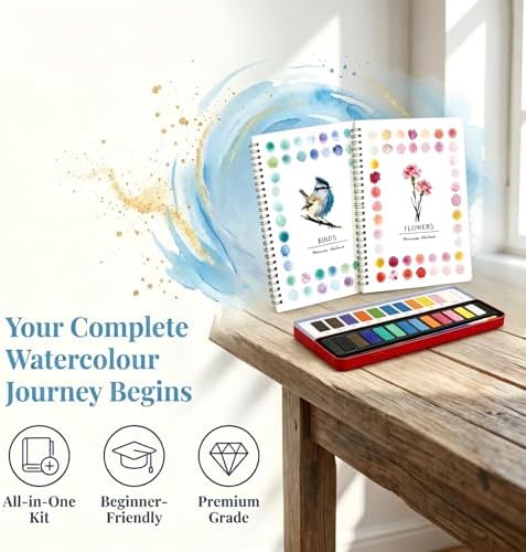 2Pcs Birds & Flowers Watercolour Set for Beginners, Complete Art Kit with 12 Paints, Brush & Sketch Pads, Pre-Sketched Book & Step-by-Step Guide for Adults & Teens - Image 5