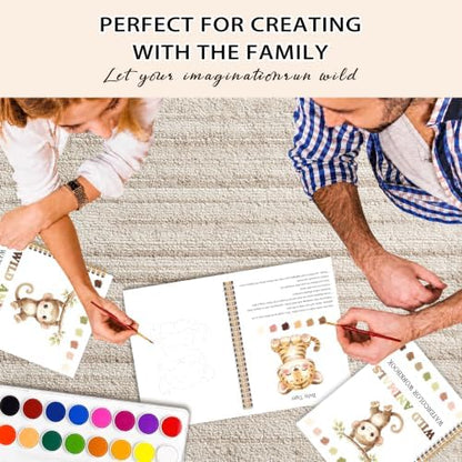 Wild Animals Watercolor Workbook, Water Coloring Book, 12 Patterns, 18 Colors Watercolor Paint Set, Easy Watercolor Kit for Beginners, Fun Family Art Activity, Gift for Adults Teen - Image 6