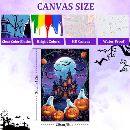 NAIMOER Halloween Paint by Numbers Kits for Adults Beginner with Wooden Framed, Ghosts Pumpkin Color by Numbers on Canvas Painting Kits for Adults, Easy Paint DIY Acrylic for Home Wall Decor 8X12 Inch - Image 4