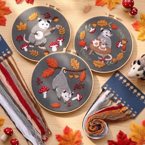 Mindsoft 3 Set Needlepoint Kit for Beginners with Hoop,Autumn Possum - Image 2