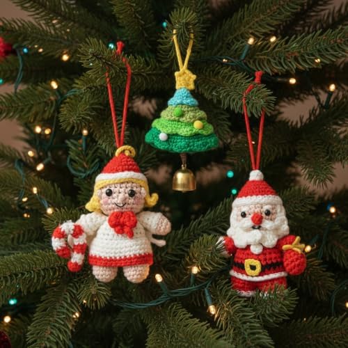 minimal beee Beginner Christmas Crochet Kit - 3-Piece Santa & Mrs. Claus Set, Complete Craft Supplies with Video Tutorials for Christmas Tree Decor.Gift Hobby for Adults - Image 3