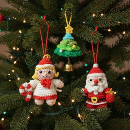 minimal beee Beginner Christmas Crochet Kit - 3-Piece Santa & Mrs. Claus Set, Complete Craft Supplies with Video Tutorials for Christmas Tree Decor.Gift Hobby for Adults - Image 3