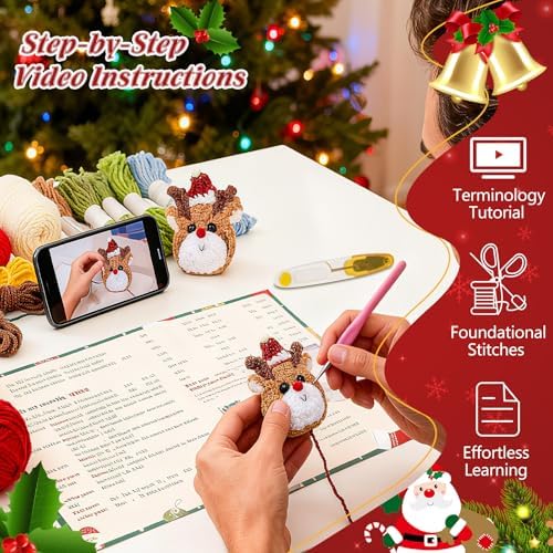 Ecoofor Christmas Crochet Kit for Beginners — DIY Holiday Crochet Starter Kit for Adults with Step-by-Step Video Tutorials & Patterns, Perfect for Christmas Decorations & Gifts - Image 2