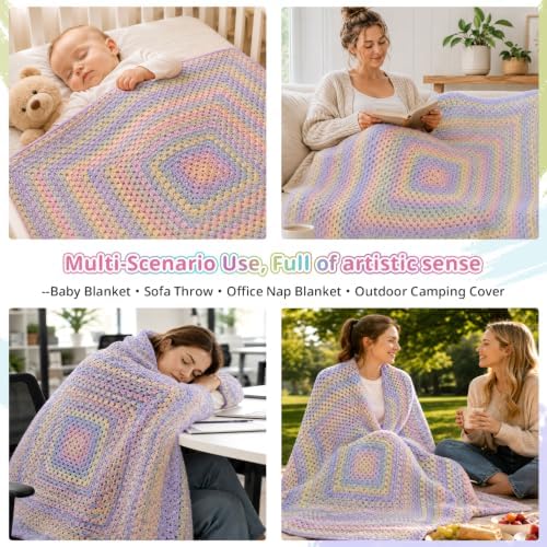 Coopay Crochet Kit for Beginners, Gradient Yarn Granny Square Blanket Kit - Image 6