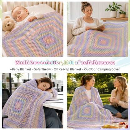 Coopay Crochet Kit for Beginners, Gradient Yarn Granny Square Blanket Kit - Image 6