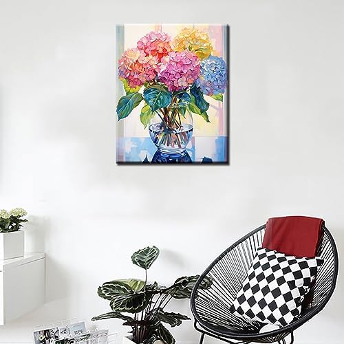 Tucocoo Hydrangea in Glass Vase Window Landscape Paint by Numbers for Adults Beautiful Flower DIY Paint by Numbers Acrylic Paint Canvas Colorful Flowers Painting Kits Art 16x20 Inch（Without Frame） - Image 3