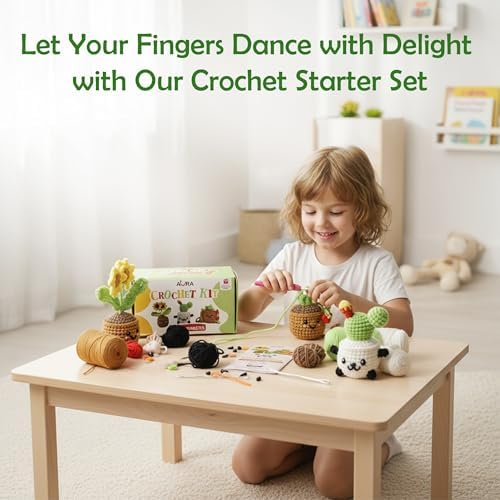 A-URA Learn to Crochet Kit for Beginners Kids and Adults, Premium 4 Animal Pattern Beginner Crochet Kits with Easy Tube Yarn & Step-by-Step Video Tutorials (Plants Crochet Kits) - Image 3