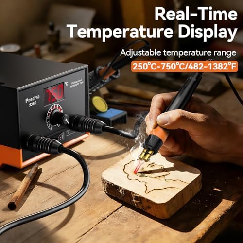 Preciva 935D Wood Burning Kit, Adjustable Temperature Wood Burner Tool with Dual Pens, Dual-Barrel Holder,Digital Display, 20 Interchangeable Wood Burner Tips & 20 Wooden Blocks for Pyrography Art - Image 2