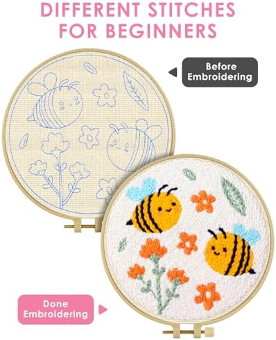 TINDTOP Punch Needle Kits, DIY Punch Embroidery Kits for Adults Beginner, Tool with Punch Needle Fabric, Hoops, Yarns and Sewing Needles (Set E) - Image 3
