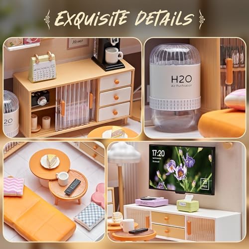 Miniature Living Room DIY Kit, 92Pcs 1:24 Scale Dollhouse with LED - Image 3