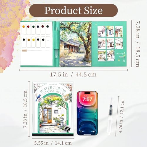 NaTuGi 3Pac Watercolor Workbook for Adults,Watercolor Coloring Book,Portable Watercolor Painting Books,Creative Stress Relief Kit,Suitable for Beginners Birthday Gift (Architecture Series 3pc) - Image 4