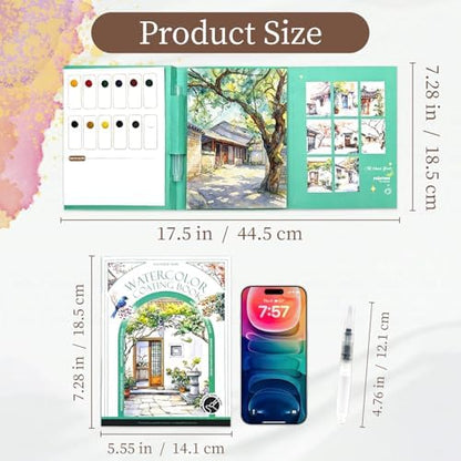 NaTuGi 3Pac Watercolor Workbook for Adults,Watercolor Coloring Book,Portable Watercolor Painting Books,Creative Stress Relief Kit,Suitable for Beginners Birthday Gift (Architecture Series 3pc) - Image 4
