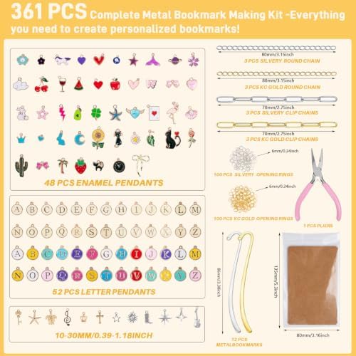 361 Pcs Metal Bookmarks Making Kit DIY Metal Bar Beadable Bookmark Kit - Image 2
