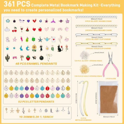 361 Pcs Metal Bookmarks Making Kit DIY Metal Bar Beadable Bookmark Kit - Image 2