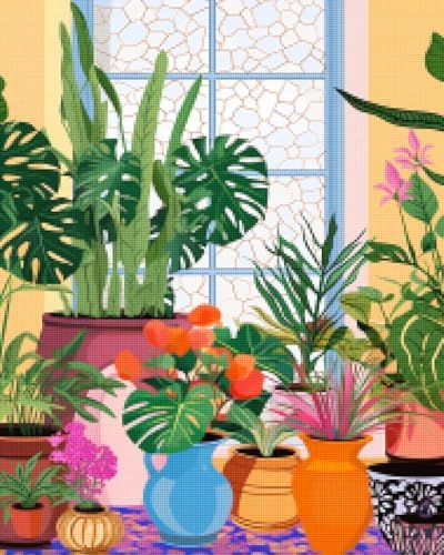 CISDKK Counted Cross Stitch Chart,Flower Embroidery kit,Trendy Retro House Plants,Colorful,Funky Botanical Walls,Modern Boho,Kitchen,11CT,13.39 * 17.33 inch by Unknown