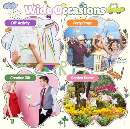 60 Pcs DIY Pinwheels Paper Crafts,Bulk Summer Pinwheel Craft Kit,Color Your Own White Pinwheel for July 4 Party Spring Art and Creativity - Image 5