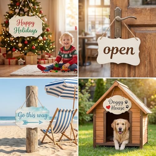40 Pcs Unfinished Hanging Wood Sign with Rope - 4 Styles Blank Rectangle & Oval Wooden Plaques for DIY Crafts, Painting, Door & Wall Art Decor, 8.66 x 5.79 Inches - Image 4