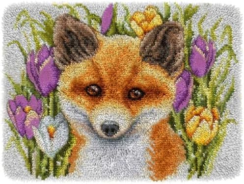 Yjunue Latch Hook Rug Kit for Adults DIY Crochet Yarn Kits with Color Printed Canvas Fox Pattern Rug Making Craft Embroidery Tapestry Set Home Decor Festival Gift 20''X14'' by Unknown