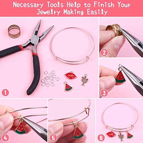 Thrilez 300Pcs Charm Bangle Bracelets Making Kit with Expandable Bangles, Charms, Jump Rings and Pliers for Jewelry Making Bangle Bracelets (with Gift Box and Tools) - Image 4