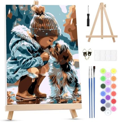 MXJSUA Animal Dog Framed Paint by Numbers for Adults Beginners, Easy Adults' Paint-by-Number Kits on Canvas with Easel, Acrylic Number Painting Crafts Gifts for Home Decor, 8x12 inch by MXJSUA-DiamondPaintingkits