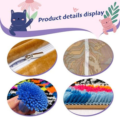 veirousa Orange Cat Latch Hook Kits for Adults, Beginners DIY Hooked Pillow Kit Pre-Printed Pillowcase Hook and Latch Rug Kits Cross-Stitch Cushion Cover for Home Sofa Decoration 17x17 inch - Image 4