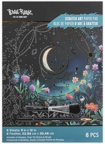 Brea Reese Scratch Art Paper Pad, Moonlight Garden 9x12in Adult Craft Kit by BreaReese