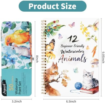 Watercolor Workbook with 12 Animal Patterns, 50 Colors Watercolor Paint Set - Image 2