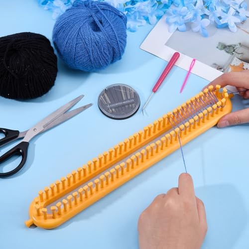 Hobbspring Knitting Loom Set Rectangular Knitting Board Loom 13.9x2in Plastic Darning Needle Crochet Yellow Scarf Looms Long Hats Shawl Making Tool DIY Yarn Weaving Kits for Women Adults Beginners - Image 5