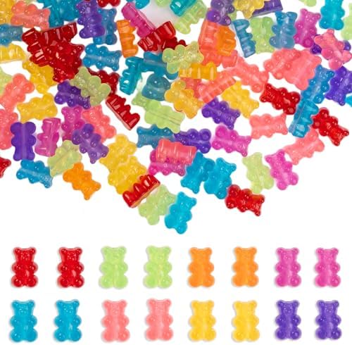 nikkiGuo 200 PCS Glow in the Dark Bear Beads, Colorful Acrylic Bear Beads for Jewelry Making, Cute Luminous Beads for Bracelets, Necklaces, Keychains & Hair Braiding by NikkiGuojewelry