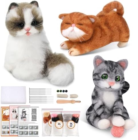 Mayboos Needle Felting Kit, 3 PCS Cat Animal Felting Kits for Beginners by Mayboos