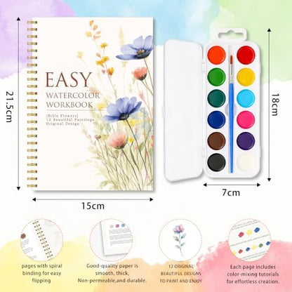 Bible Flowers Watercolor Workbook, Christian Painting Book with 12 Designs - Image 2