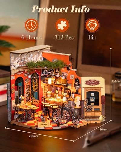 ROBOTIME DIY Miniature House Kit, Mini Diorama House for Adults, Wooden Furniture Kit with LED, Tiny House Dollhouse Building Kits for Halloween/Christmas/Birthday Gifts - Image 2