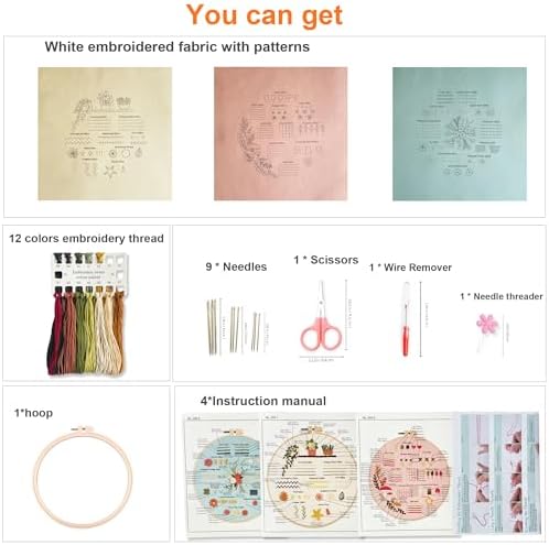 Myfilicity Embroidery Beginners Stitch Practice kit, 3 Embroidery Starter Kits, Learn 30 Different Stitching Techniques for Craft Enthusiasts to Hand-Stitch Fabric and Learn Embroidery Skills… - Image 7