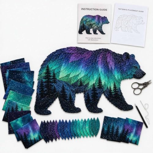 Northern Lights Wildlife DIY Patchwork Kit, Creative Layered Fabric Animal Craft, DIY Northern Lights Patchwork Sewing Kit, Handmade Home Decor Project, Unique Gift for Craft Lovers (#A) by Unknown