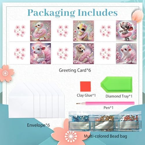 6pcs Christmas Diamond Painting Greeting Card with envelopes, DIY Animals wearing skirts Diamond Art Greeting Card for Blessing and Wish Special Shaped Arts Crafts for Birthday Thanksgiving Day - Image 3