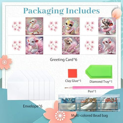 6pcs Christmas Diamond Painting Greeting Card with envelopes, DIY Animals wearing skirts Diamond Art Greeting Card for Blessing and Wish Special Shaped Arts Crafts for Birthday Thanksgiving Day - Image 3