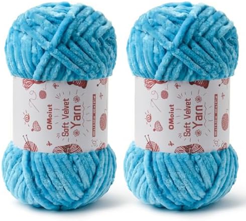 2x100g Fluffy Velvet Chenille Yarn for Crocheting and Knitting, 80m (87.5yd) Baby Yarn for Crocheting Soft, Crochet Chunky Yarns Amigurumi Yarns (2 Lake Blue) by OMoiut
