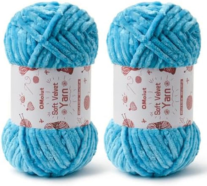 2x100g Fluffy Velvet Chenille Yarn for Crocheting and Knitting, 80m (87.5yd) Baby Yarn for Crocheting Soft, Crochet Chunky Yarns Amigurumi Yarns (2 Lake Blue) by OMoiut