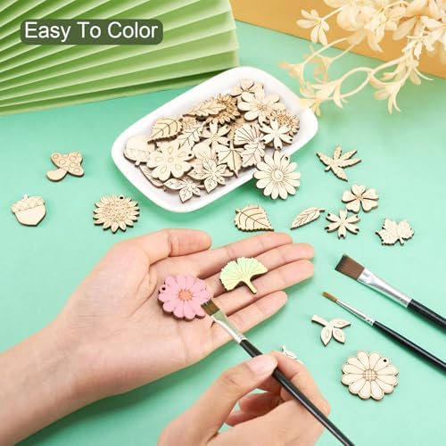 90Pcs Unfinished Wooden Earring Charms Unfinished Wood Cutouts Flower Mushroom Leaf Wood Pieces Wooden Earring Blanks for Painting Crafts Hainging Ornament Home Dercoration - Image 6