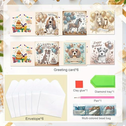 Tontut 6 Pieces Diamond Art Painted Greeting Cards, Horse Puppy Balloon 5D DIY Special Shape Diamond Card Creative Gifts, Christmas Thanksgiving Greeting Card Congratulation - Image 3